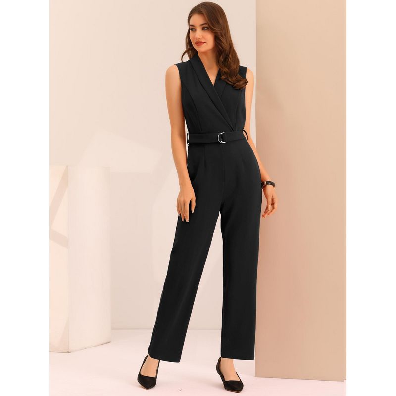 Allegra K Women's Casual Sleeveless Shawl Collar Office Belted Cropped Jumpsuit, 3 of 6