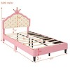 Twin/Full Size PU Leather Princess Platform Bed with Tufted Headboard, Lovely Crown Fantasy Bed Frame, Pink+Cream - ModernLuxe - 3 of 4