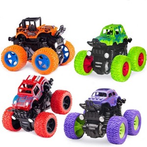 Monster Truck Toy Set 4 Pack Friction Power Push Go Vehicles for Toddlers 3+ Years - 1 of 4