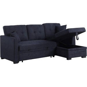 TIRAMISUBEST Modern L-Shaped Blue Velvet Sleeper Sofa with Reversible Chaise, Pull-Out Bed & Hidden Storage, Convertible Corner Sofa for Living Room - 1 of 4