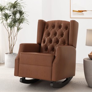 PU Leather Wingback Rocking Chair,Modern Button Tufted Accent Armchair with Diamond Stitch for Living Room Nursery-Baofuwish - 1 of 4