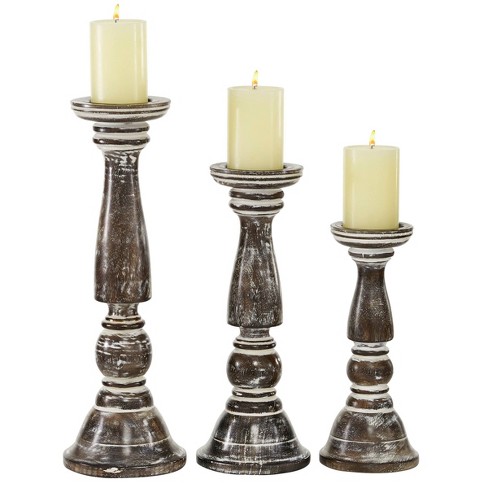 Set Of 3 Traditional Distressed Candle Holders Brown - Olivia & May ...