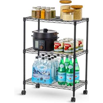 IRIS USA 3 Tier Steel Storage Rack with Removable Casters, Rolling Adjustable with Metal Shelf Cart, Black
