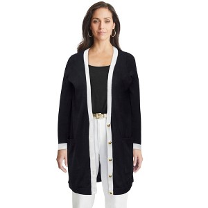 Jessica London Women's Plus Size Tipped Button Front Cardigan - 1 of 4