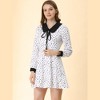 INSPIRE CHIC Women's Sweet Contrast Collar Polka Dots Tie Neck Long Sleeve A-line Dress - 2 of 4