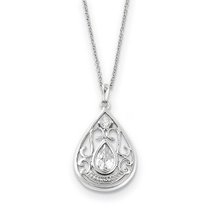Black Bow Jewelry Rhodium Plated Sterling Silver & CZ In Loving Memory Necklace, 18 Inch - 1 of 4