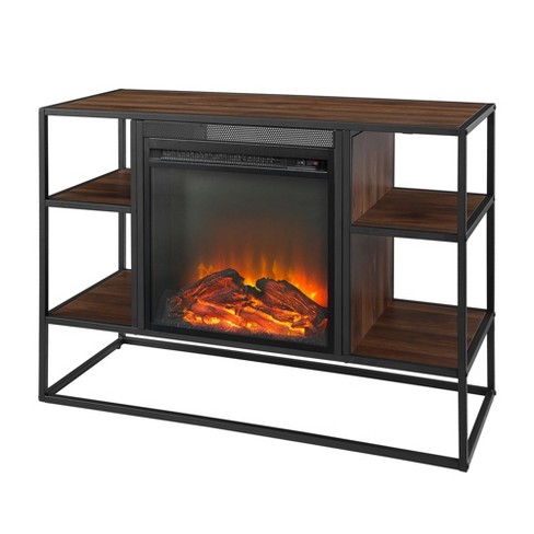 40 Metal Wood Open Shelf Fireplace Console Dark Walnut