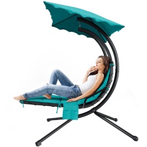 GustoWave Chaise Lounger Swing Chair with Umbrella Canopy, Patio Hanging Chaise Lounger Chair with Stand, Curved Steel Outdoor Lounge Chairs - 1 of 4