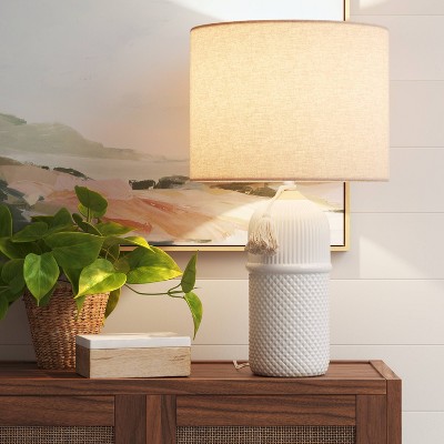 Large Assembled Ceramic Table Lamp: Embossed, Tassel Detail, ETL Listed - Threshold™