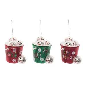 Transpac Glass Snowball Bucket Of Fun Ornament Set of 3 Christmas Home Decorations - 1 of 1