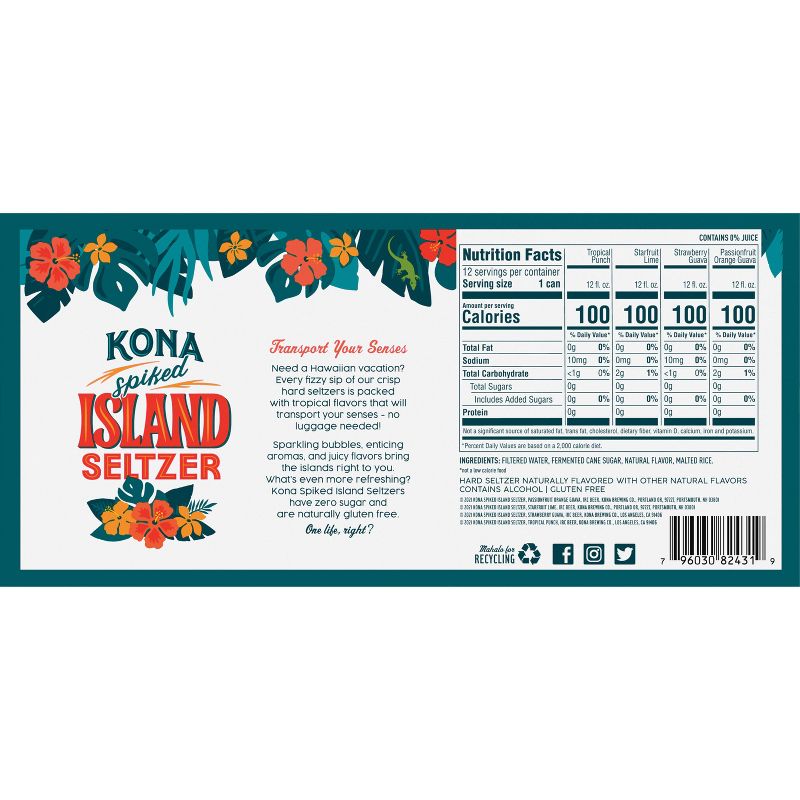 Kona Spiked Island Hard Seltzer Variety Pack - 12pk/12 fl oz Cans, 3 of 7