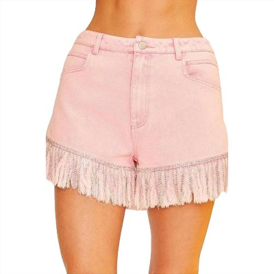 Women's Frayed Rhinestone Denim Shorts - Main Strip