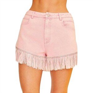 Women's Frayed Rhinestone Denim Shorts - Main Strip - 1 of 4