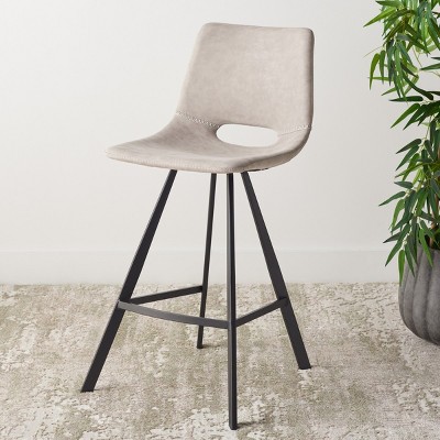 Raylee Grey Vegan Leather Saddle Counter Stool with Black Metal Legs