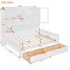 Twin/Full Size Wooden Daybed with Glass-Door Storage Cabinets, Built-in LED Lighting, Drawers and Open Shelves, White/Gray-ModernLuxe - 3 of 4