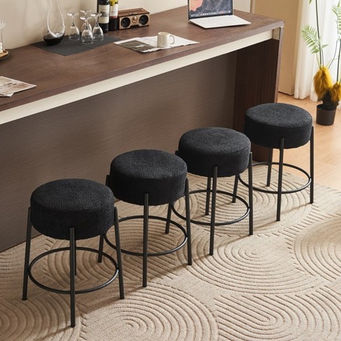 24" Tall, Round Bar Stools, Set of 2 - Contemporary upholstered dining stools for kitchens - image 1 of 4