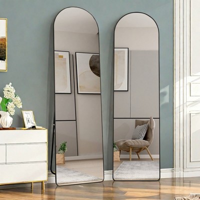 FURNIinspire Full Length Mirrors Wall Mirror, Decorative Mirror, Clothing Store, Floor Standing Large Mirror, Wall Mounted, Black 16.5"*0.3"*59.8"