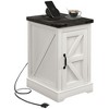 Vynxaria Farmhouse End Table Distressed White, Charging Station (2 AC/2 USB Ports), Storage Cabinet, Anti-Tipping Design, 14.2"W×17.3"D×25.2"H - 2 of 4