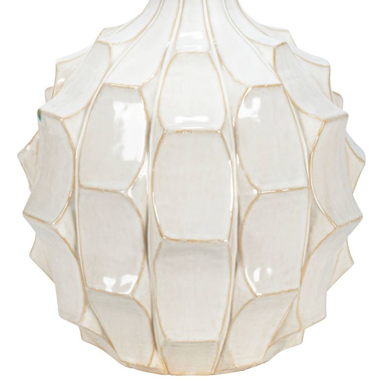 Possini Euro Design Cosgrove Modern Mid Century Table Lamps 26 1/2" High Set of 2 White Glazed Ceramic Light Brown Linen Drum Shade for Living Room, 5 of 9