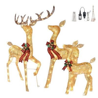 Yescom 3-Piece Large Christmas Deer Family Set for Outdoor Decoration Waterproof for Yard Patio Party With Stakes Zip Tie Warm White