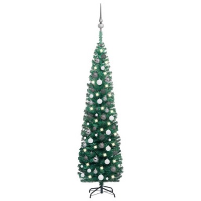 Vidaxl Slim Artificial Christmas Tree With Leds&ball Set Green 