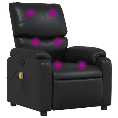 vidaXL Leather Massage Recliner Chair for Living Room, Home Theater, 6-Point Vibration Massage, Adjustable Back & Footrest, Side Pocket, Black