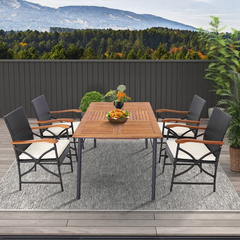 Costway 2/4 PCS Patio PE Wicker Dining Chairs with Soft Zippered Cushions Armchairs Balcony, 4 of 11