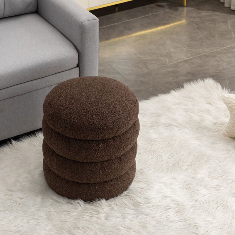 Otto Upholstered Pouf Ottoman,Velvet Round Ottoman,18.5" Functionality Channel Tufted Ottoman-Maison Boucle‎, 3 of 9