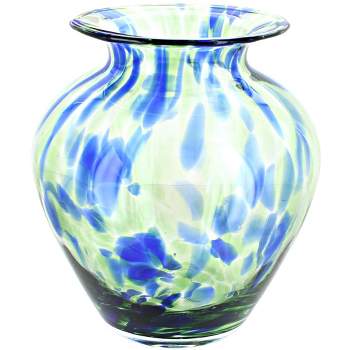 Blue Rose Polish Pottery Hand Blown Trumpet Flare Glass Vase