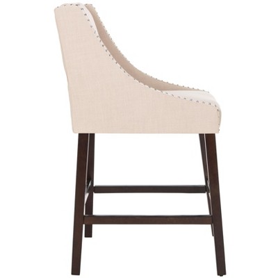 Beige Linen and Espresso Wood Bar Stool