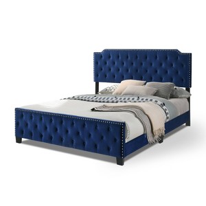 HOMES: Inside + Out California King Frostveil Transitional Button Tufted Panel Bed with Nailhead Trim - 1 of 4