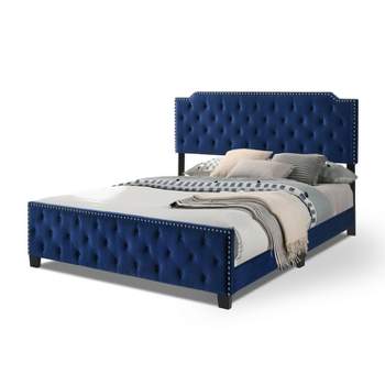 HOMES: Inside + Out California King Frostveil Transitional Button Tufted Panel Bed with Nailhead Trim