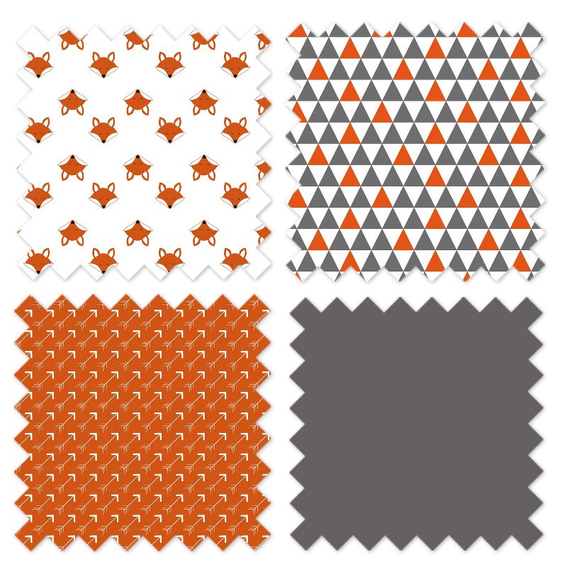 Bacati - Playful Fox Orange Gray 6 pc Crib Bedding Set with Long Rail Guard Cover, 3 of 12