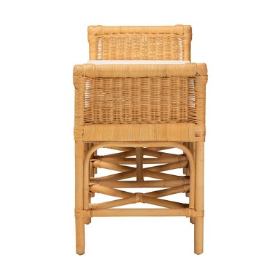 Nairi Natural Brown Rattan Bench with Storage and Cushion