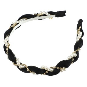 Unique Bargains Women's Rhinestone Pearl Wrap Fabric Faux Pearl Headband - 1 of 4