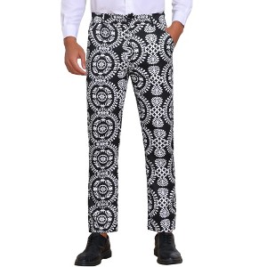 INSPIRE CHIC Men's Flat Front Retro Paisley Floral Print Pants - 1 of 4