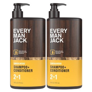 Every Man Jack 2 Pack/16 fl oz Each Sandalwood 2-in-1 Shampoo + Conditioner - 1 of 4