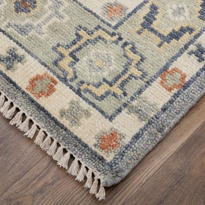 Hand-Knotted Blue Wool Rectangular Area Rug