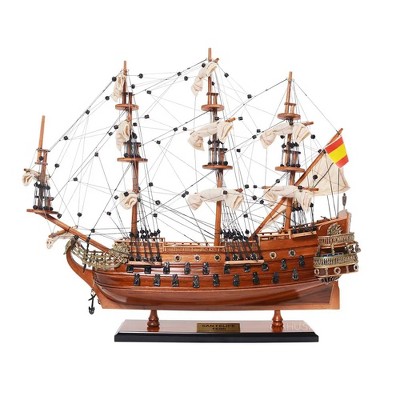Wooden Model Ship 19" - San Felipe Small Galleon with Cannons & Sails Display By Old Modern Handicrafts