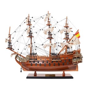 Wooden Model Ship 19" - San Felipe Small Galleon with Cannons & Sails Display By Old Modern Handicrafts - 1 of 4