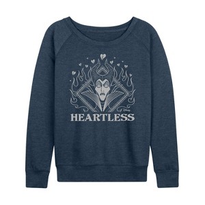 Women's - Disney Villains - Maleficent Heartless Lightweight French Terry Wide Neck Long Sleeve Shirt - 1 of 4