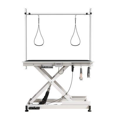BENCMATE Pet Grooming Tool Professional Electric Lift Pet Grooming Table Adjustable, 264lbs Capacity, Non-Slip Surface, White, 49.60"*26.00"*9.00"