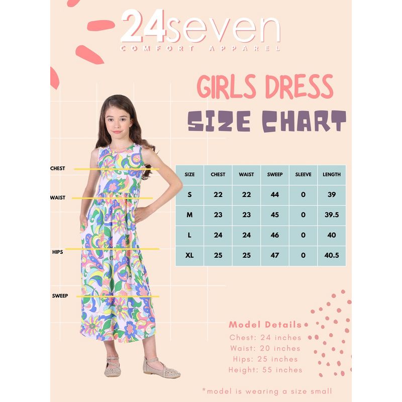 24seven Comfort Apparel Pastel Floral Print Sleeveless Girls Pocket Maxi Dress, 4 of 5