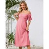 Women's Maternity Off Shoulder Dress Ruffle Short Sleeve Summer Casual Flowy Midi Dress Baby Shower Photoshoot - 3 of 4