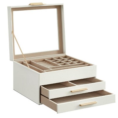 Jewelry Box with Glass Lid Accessory Organizer Case for Rings Necklaces Earrings