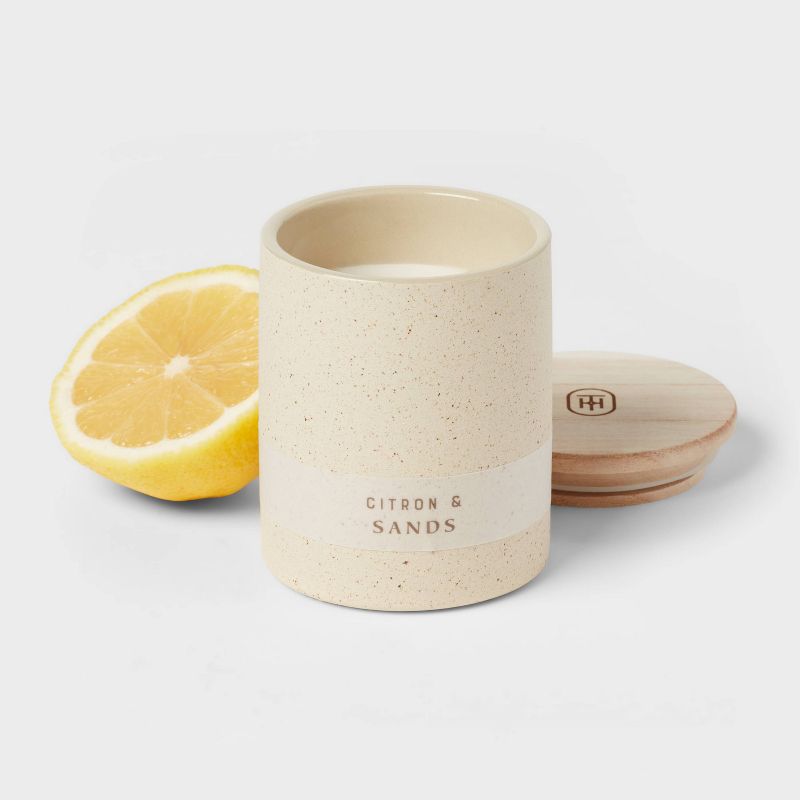 6oz Matte Textured Ceramic Wooden Wick Candle Ivory/Citron and Sands - Threshold&#8482;, 4 of 5