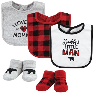 Hudson Baby Infant Boy Cotton Bib and Sock Set, Buffalo Plaid Family, 0-9 Months