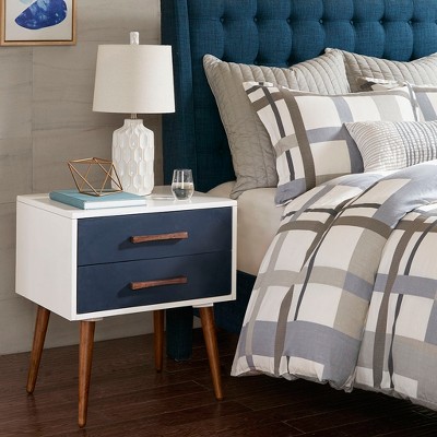 VYNXARIA Mid Century Storage Nightstand,Features 2 drawers for storage,Off-White+Navy