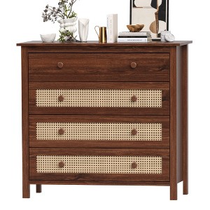ChicFurnit Utility Storage Cabinets 4 Drawers Rattan Storage Cabinet Floor Cabinet Accent Cabinet for Home Living, Brown, 45"*19"*7" - 1 of 4