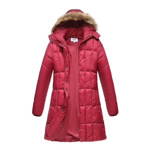 Haute Edition Women's Mid-Length Puffer Parka Coat with Faux Fur-lined Hood - 1 of 3